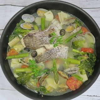 鯛の切り身と春野菜 de 簡単アクアパッツァ